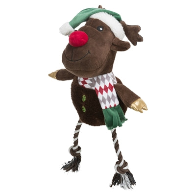 Trixie Renne de Noël avec pattes en corde de soie en coton peluche