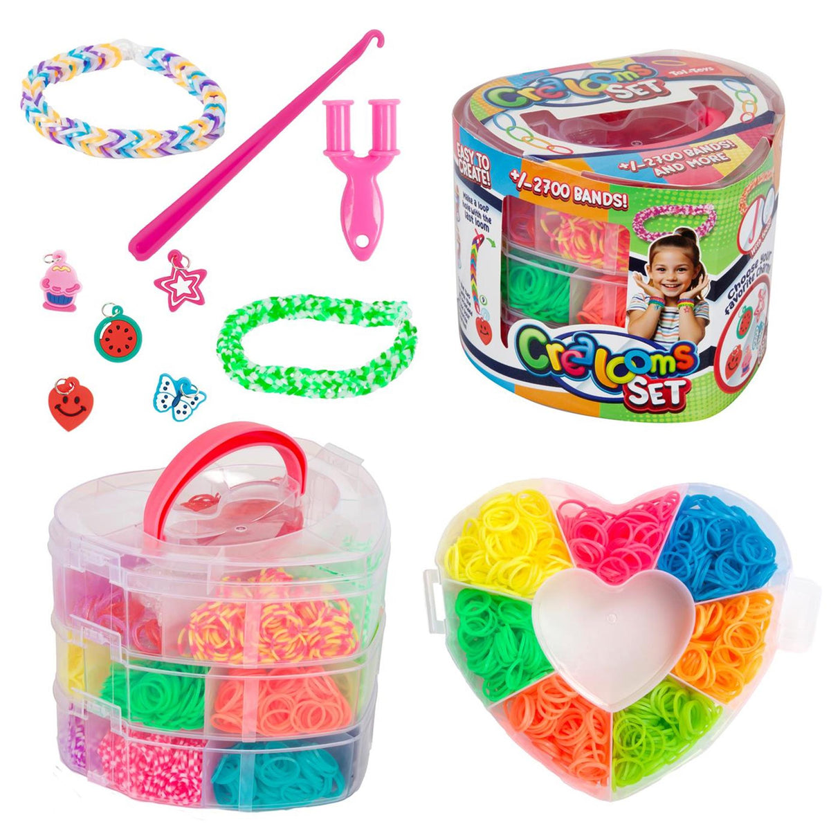 Toi-toys métier à tisser 2700 pcs avec accessoires dans boîte de rangement coeur