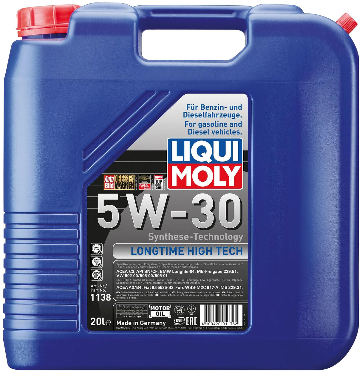 Huile moteur Liqui Moly de haute technologie de longue date. haute technologie de longue date 5w-30 20 litres.