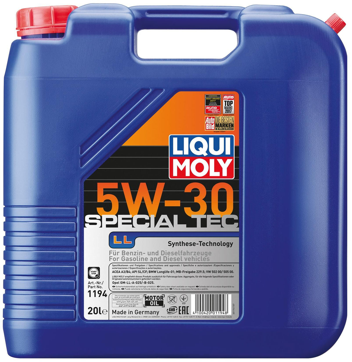 Huile moteur Liqui moly spéciale tec ll. huile moteur spéciale tec ll 5w-30 20l
