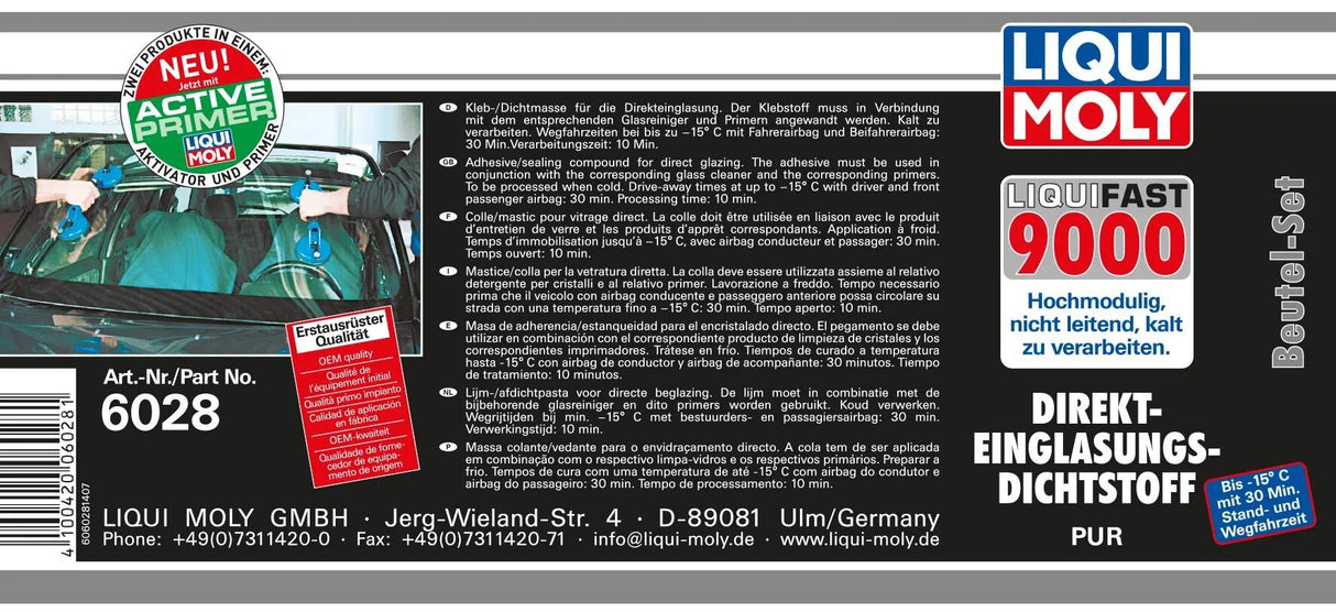 Liqui moly autocollant pour fenêtre Liquifast 9000. Kit de colle pour fenêtre Liquifast 9000 Set
