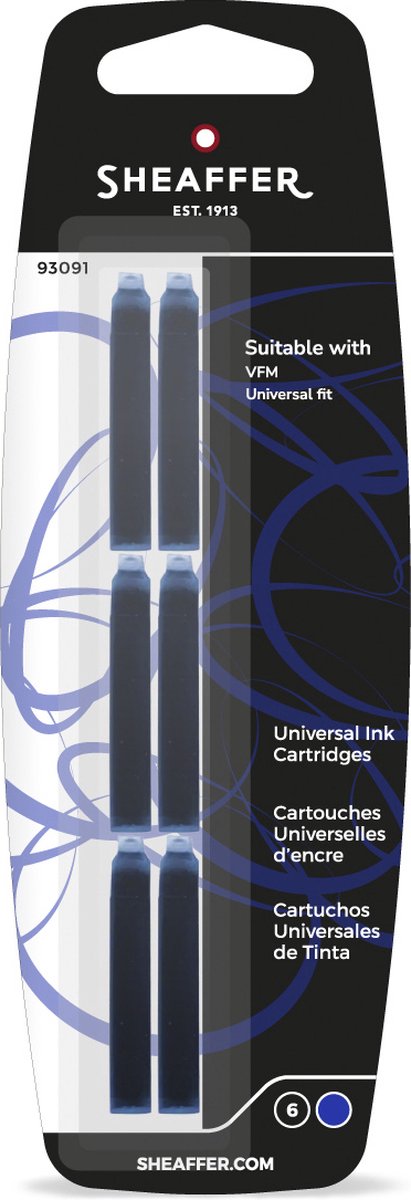 Set de cartouches d'encre Sheaffer - skrip - emballé sous blister - 6 pièces - pour vfm - couleur d'écriture bleu - sf-93091