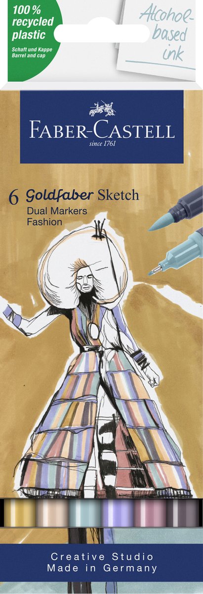 Faber-castell goldfaber marqueur de croquis-ensemble de mode 6 couleurs-marqueur à alcool-fc-164808