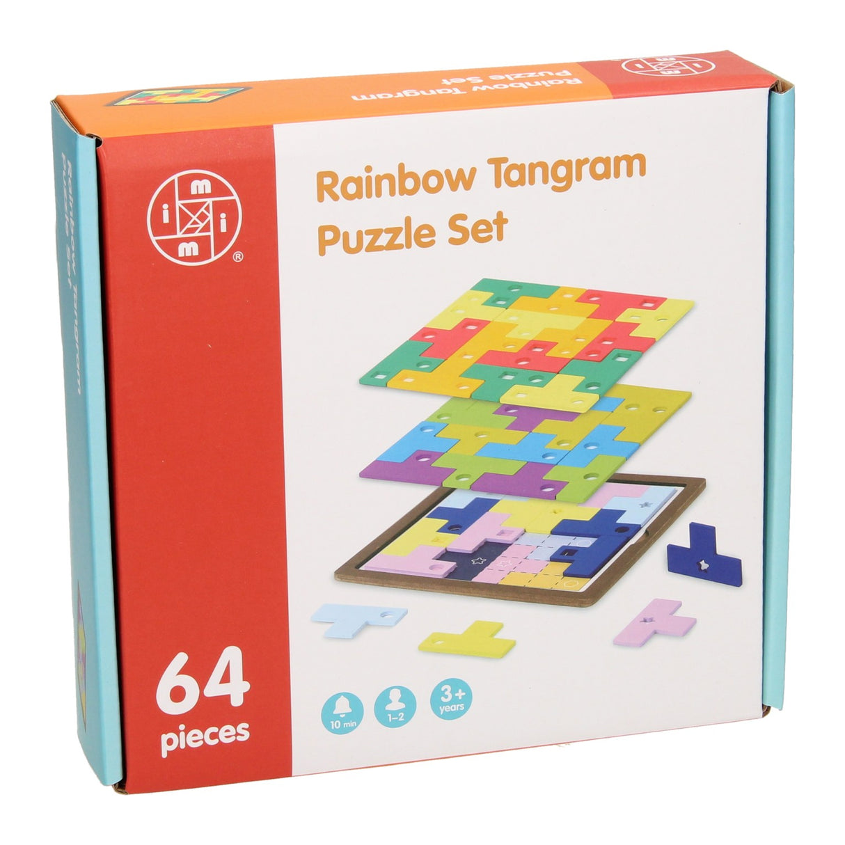 ensemble de puzzle tangram en bois arc-en-ciel, 64 pièces.