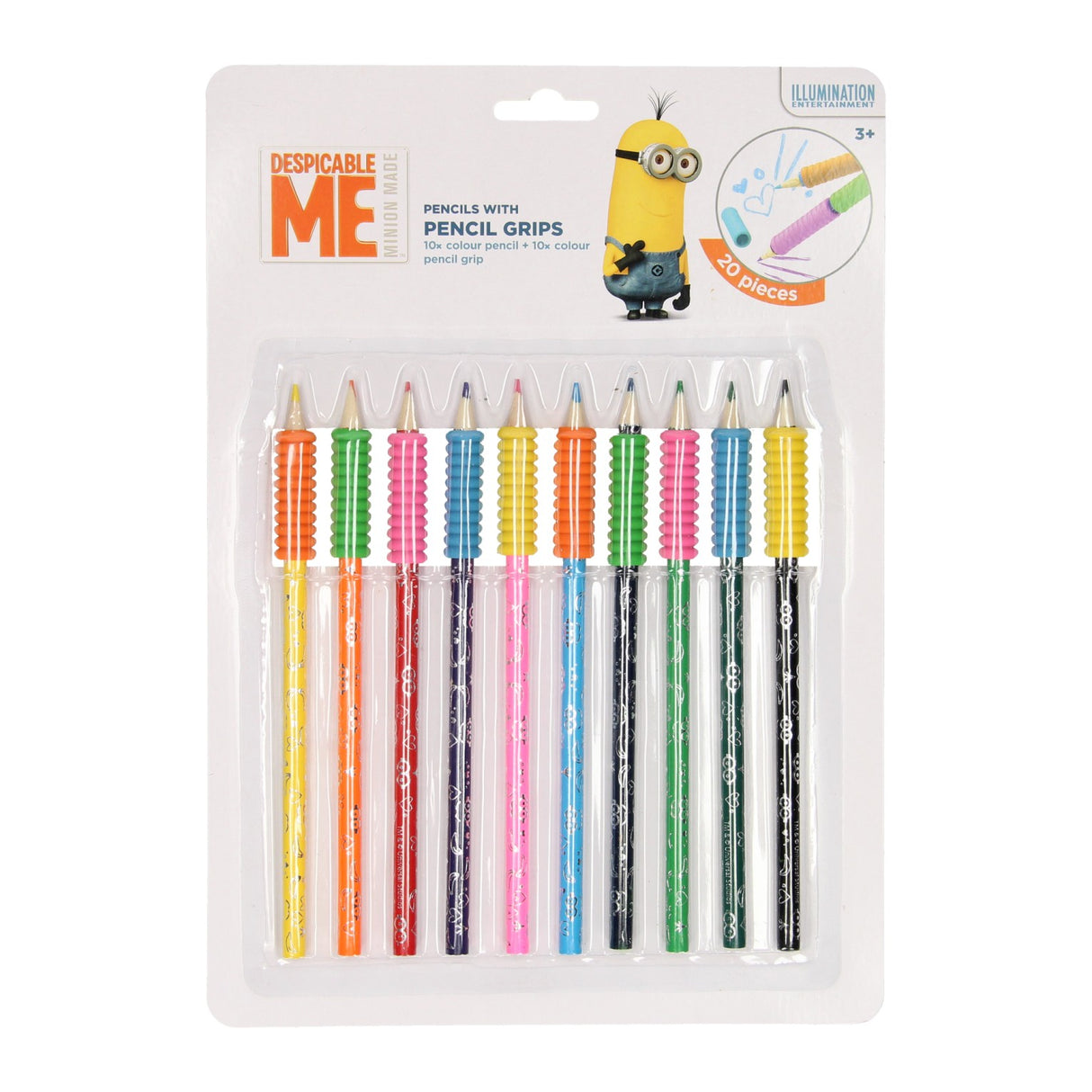 Crayons de couleur en bois minions avec grip, 10 pcs.
