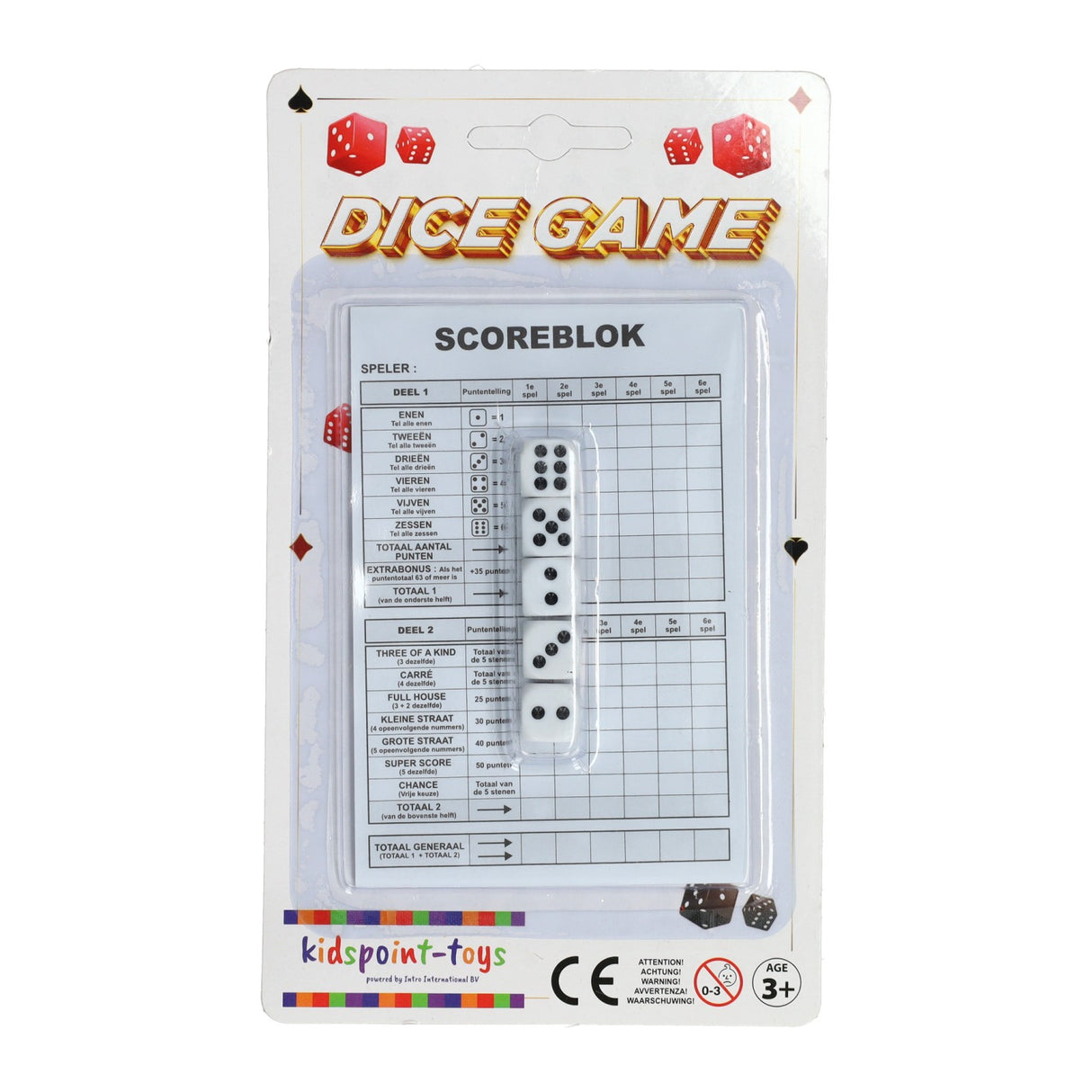 Jeu de dés avec bloc de score et 5 dés