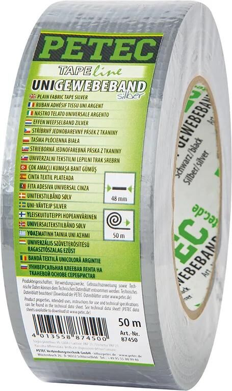 Petec ruban textile uni ruban en tissu 50m argent