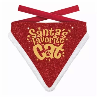 Beaucoup de cadeaux Bandana de Noël Chat préféré du Père Noël rouge or