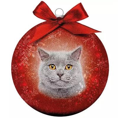 Plenty Gifts Boule de Noël givrée gris chat rouge