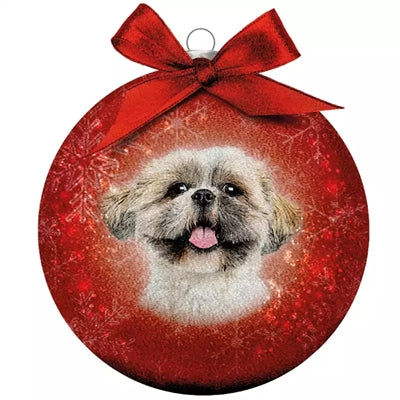 Plenty Gifts Boule de Noël givrée Shih Tzu rouge