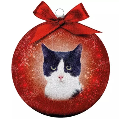 Plenty Gifts Boule de Noël givrée noir blanc chat rouge