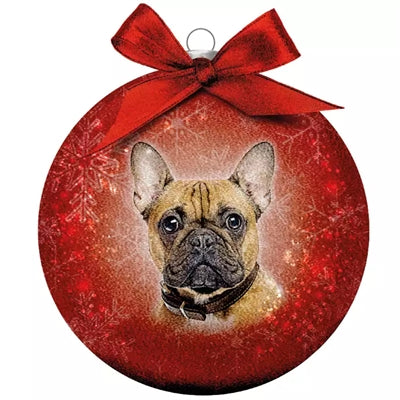 Plenty Gifts Boule de Noël givrée bouledogue français rouge