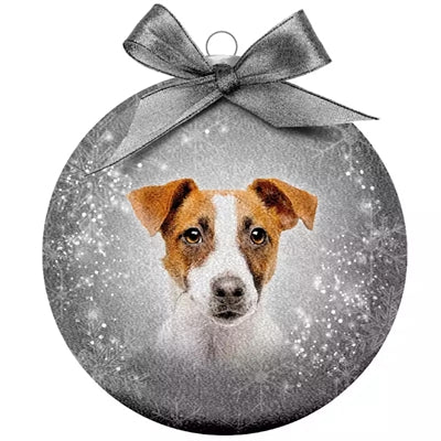 Plenty Gifts Boule de Noël givrée Jack Russel argent