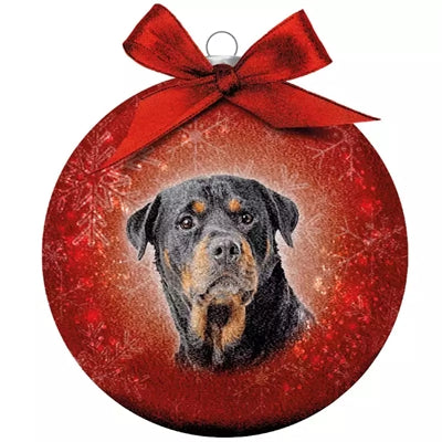 Plenty Gifts Boule de Noël Rottweiler givré rouge
