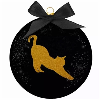 Beaucoup de cadeaux Boule de Noël givrée silhouette chat or noir