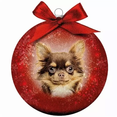 Plenty Gifts Boule de Noël chihuahua givré rouge