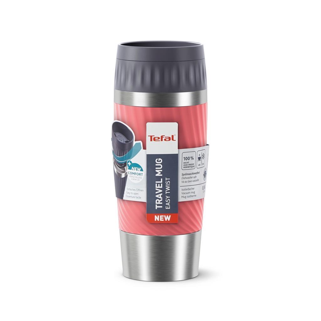Tefal mug de voyage tasse isotherme easytwist 0,36l rouge corail