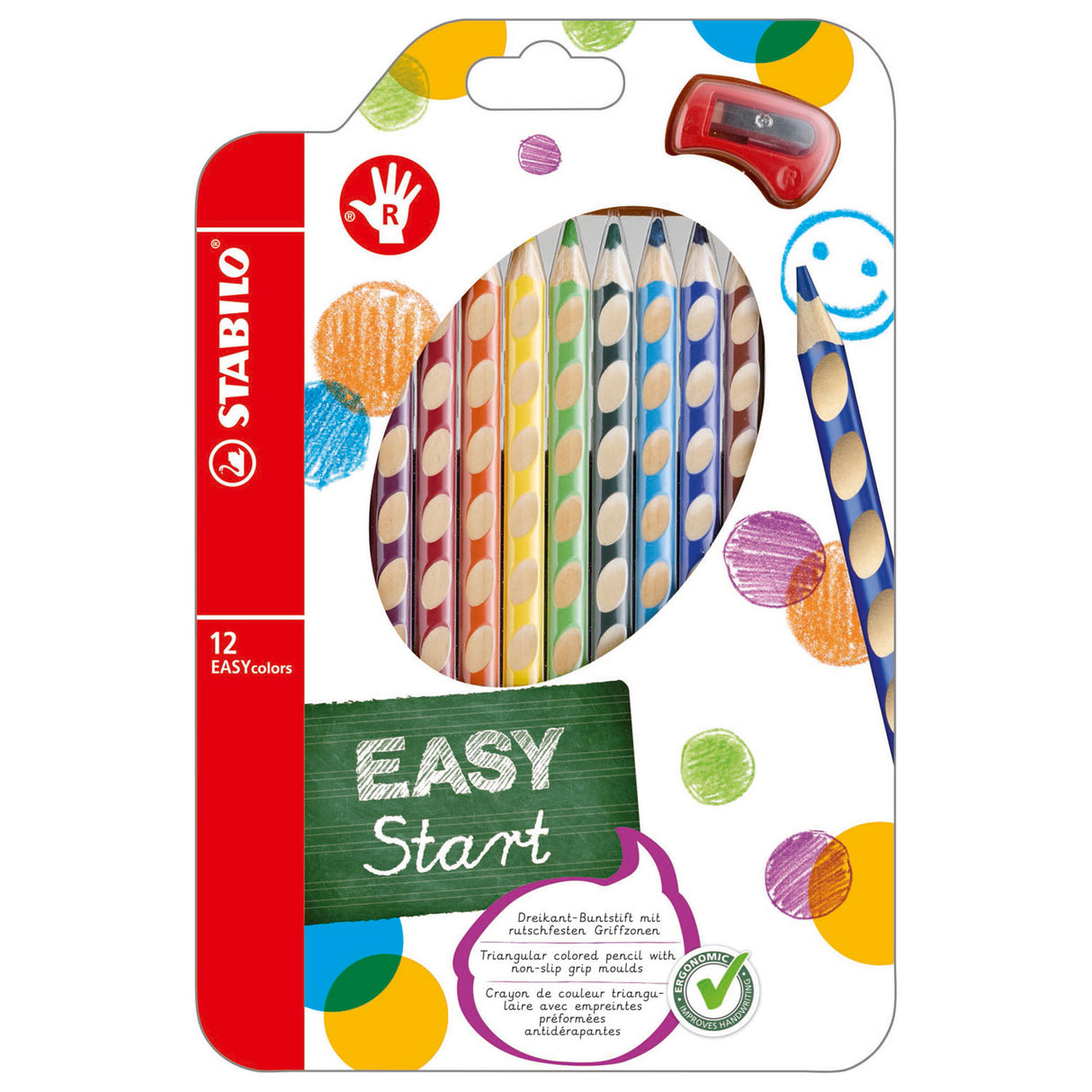 Crayons de couleur Stabilo EasyColors à droite - Horaire - 12 pcs. + taille-crayon