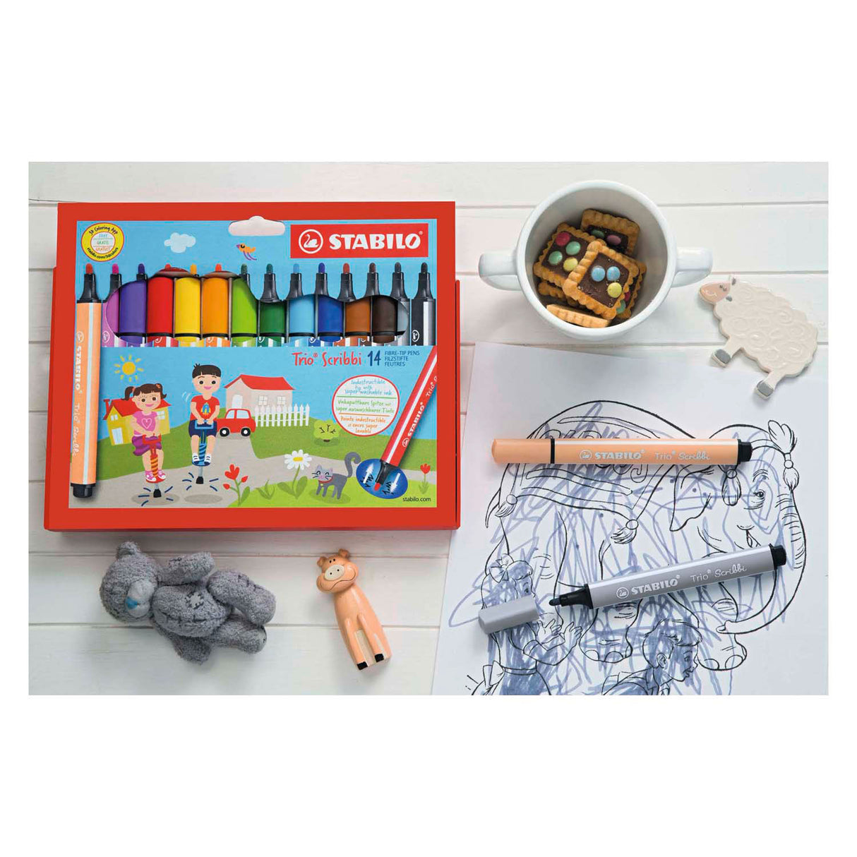 Stabilo trio scribbi - feutre avec pointe à ressort - lot de 14 pcs.