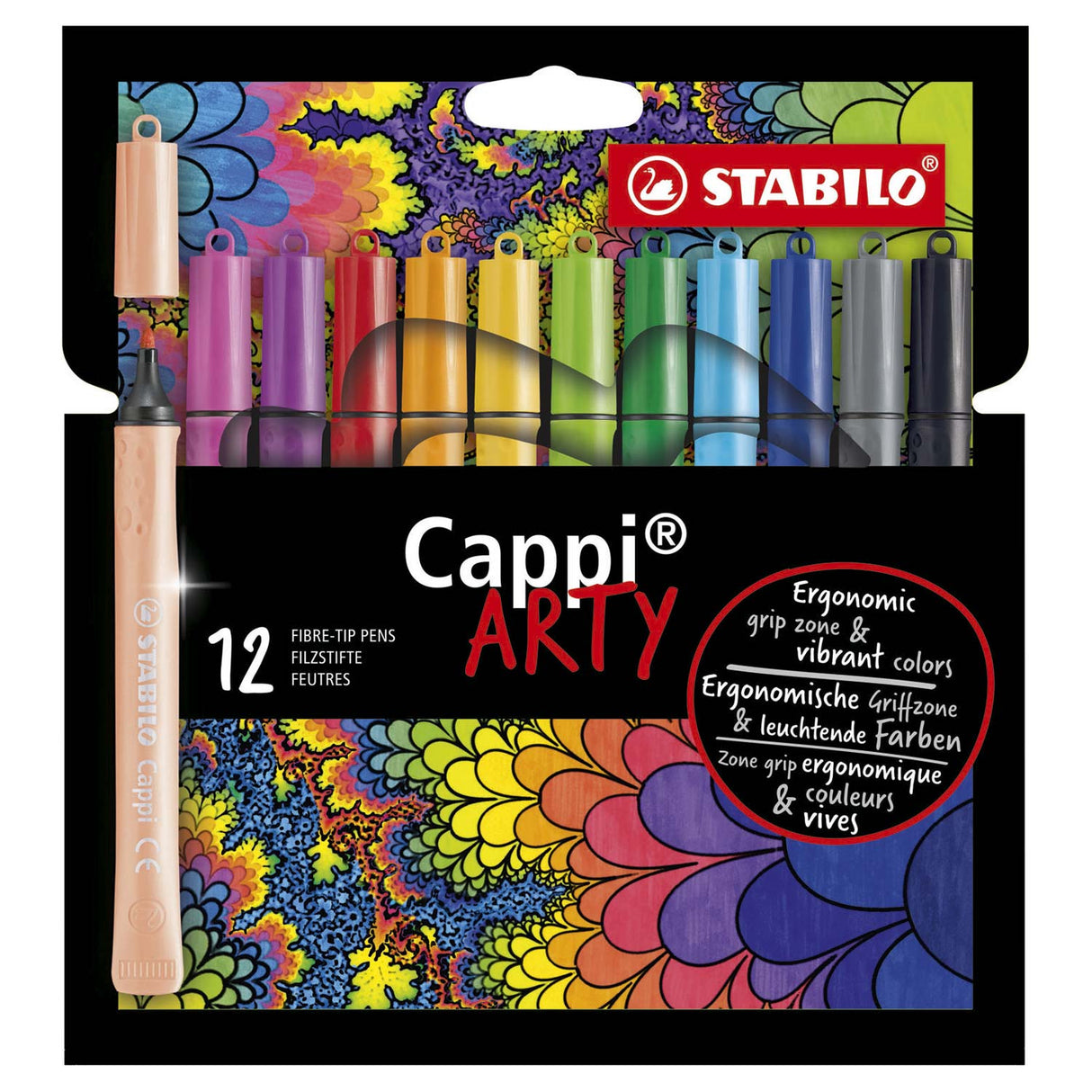 Stylos feutres Stabilo cappi arty, 12 pièces dans un étui