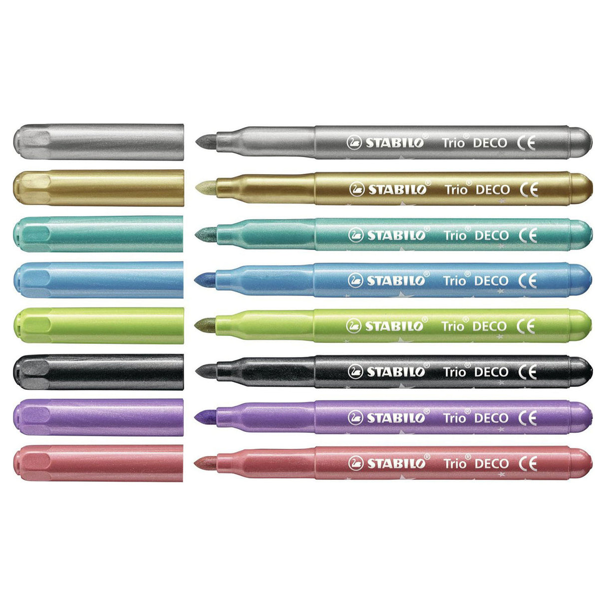 Stabilo trio déco - feutre métallique - avec pointe extra épaisse 3,0 mm - étui de 8 couleurs