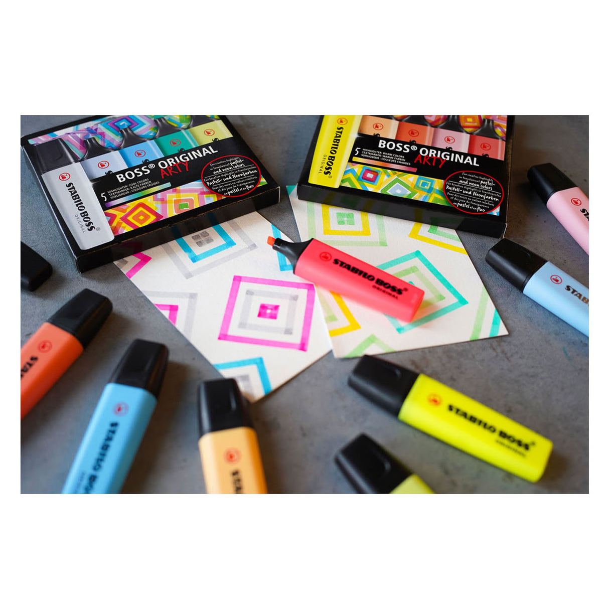 Stabilo boss set de bureau surligneur original - arty 23 pièces - 9 couleurs standards + 14 couleurs pastel