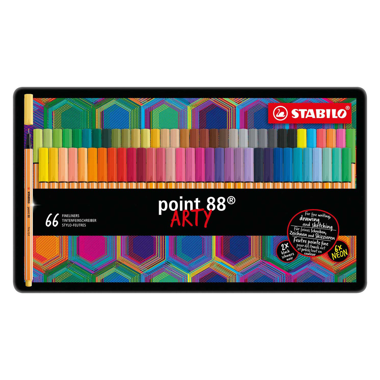Stabilo point 88 - feutre fin premium - fin 0,4 mm - boîtier en métal de 66 pièces - avec 65 couleurs différentes