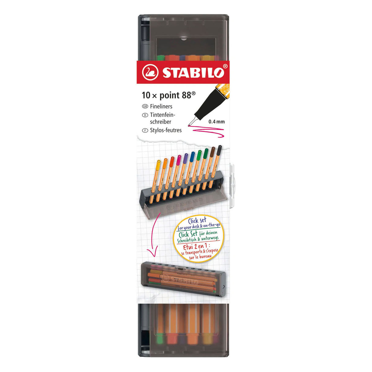 Set de feutres fins Stabilo point 88 Click - 10 pcs.