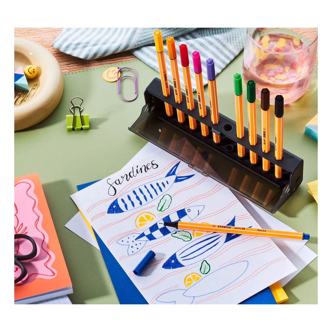 Set de feutres fins Stabilo point 88 Click - 10 pcs.