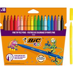 Feutres de couleur fins Bic Visa, largeur de trait 1,6 mm, différentes couleurs, 18 pièces 1 boîte