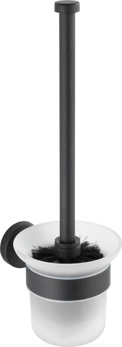 Wenko Porte-brosse de toilette Bosio en acier inoxydable noir mat - Brosse de toilette avec support - Brosse de toilette avec support