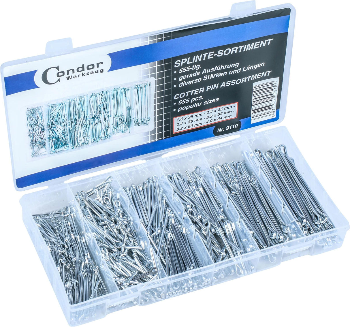 Assortiment Condor broches fendues 9110 assortiment d'attelles 555-tlg.