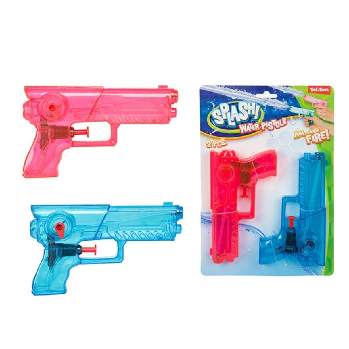 Toi-toys toi toys splash pistolet à eau transparent lot de 2 pièces 2 assortis
