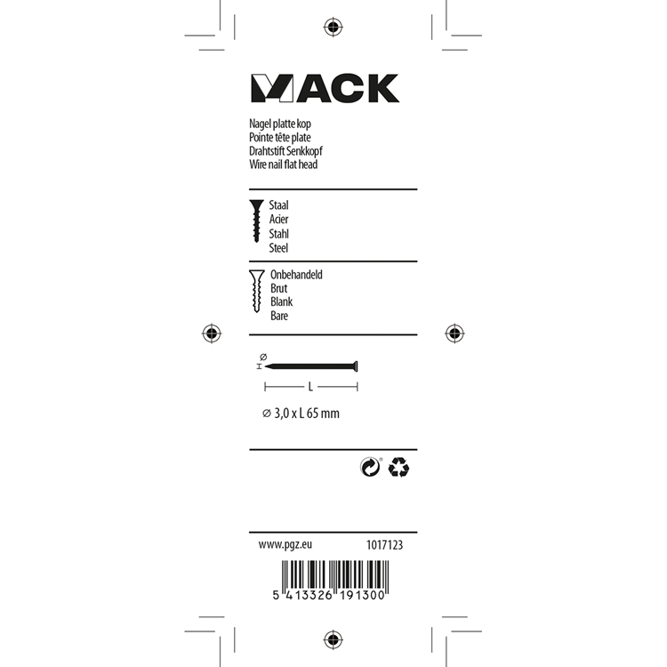 Mack 1017123 - nagel platte kop 130 gr 3,0 x 65 mm | 5 stuks