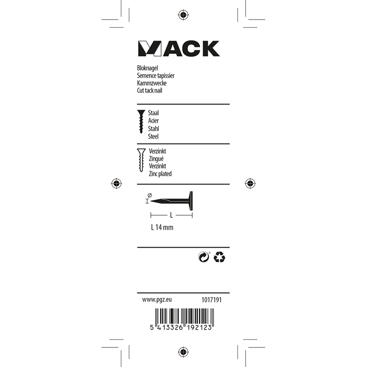 Mack 1017191 - bloknagel staal verzinkt 50 gr14 mm | 10 stuks