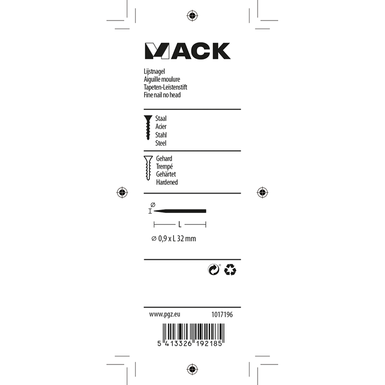 Mack 1017196 - lijstnagel staal gehard 100 st0,9 x 32 mm | 10 stuks