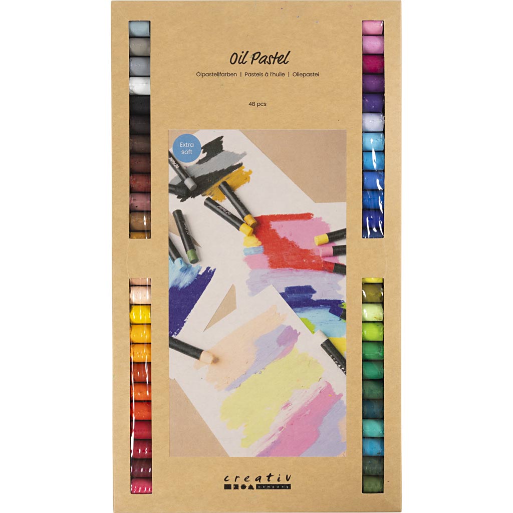 Pastels à l'huile Creativ company, l: 7 cm, épaisseur 11 mm, différentes couleurs, 48 pièces 1 boîte