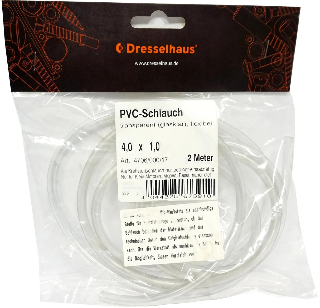 Tuyau de carburant Dresselhaus 4706 tube pvc 6,0x1,2 2m dresselh. trans. flexible