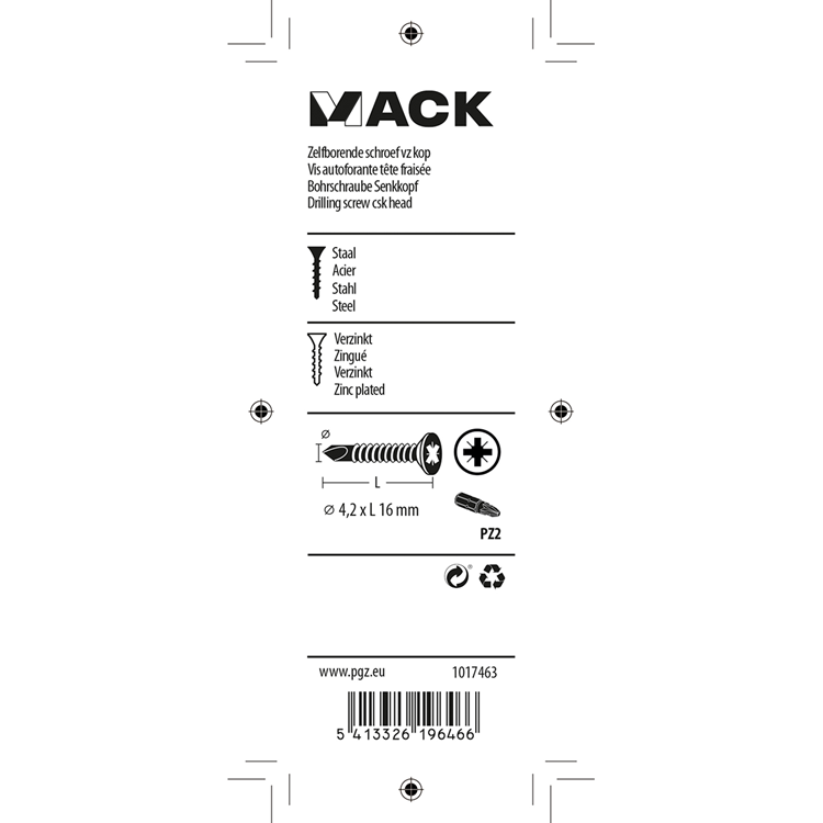 Mack 1017463 - zelfborende schroef vz kop verz. 28 st 4,2 x 16 mm | 10 stuks