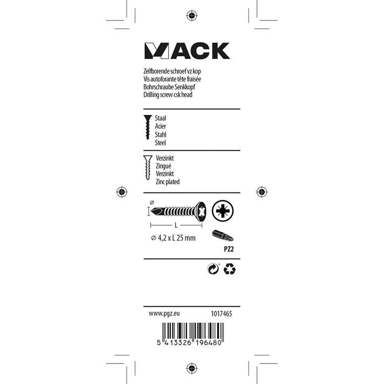 Mack 1017465 - zelfborende schroef vz kop verz. 24 st 4,2 x 25 mm | 10 stuks