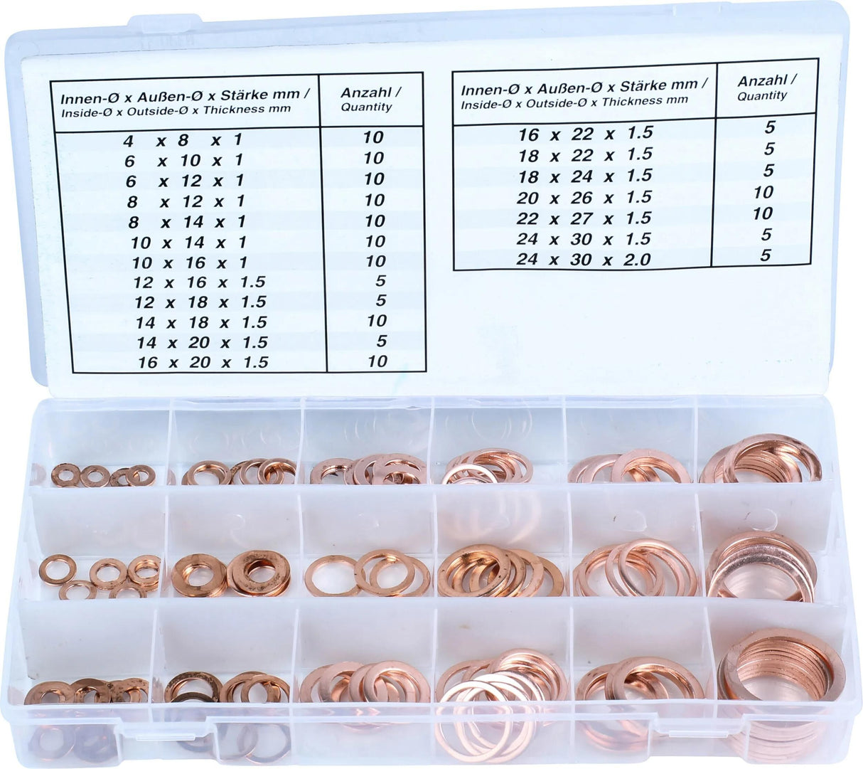 Assortiment de bagues d'étanchéité Condor 9000 Assortiment de bagues d'étanchéité en cuivre 150 pièces, 19 tailles