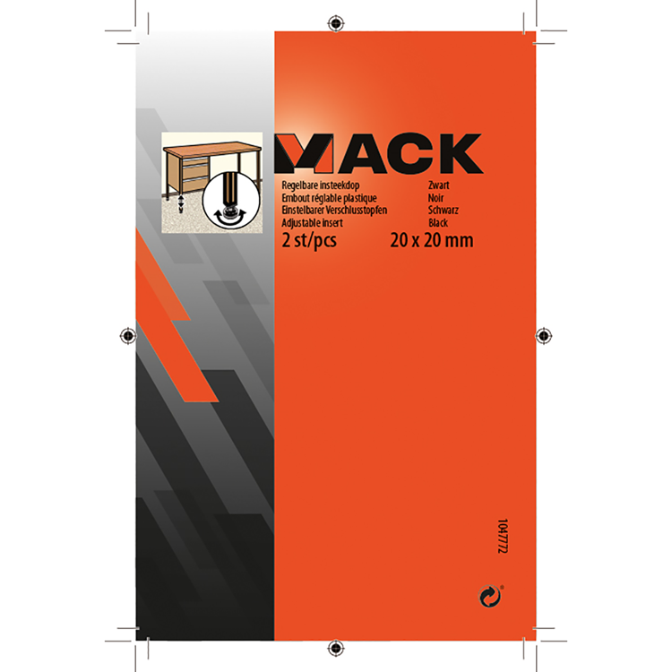 Mack 1047772 - regelbare insteekdop zwart 20 x 20 mm 2 st pcs | 6 stuks