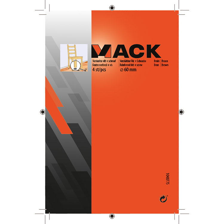 Mack 1048775 - versterkte vilt + schroef bruin ø 60 mm 4 st pcs | 6 stuks