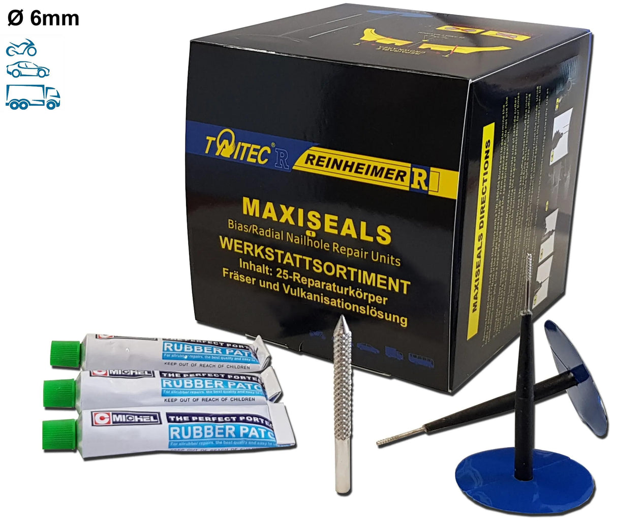 Kit de réparation de pneus Reinheimer maxi-seal maxi-seal m6 rep. jeu d1= 6mm 25 pcs.