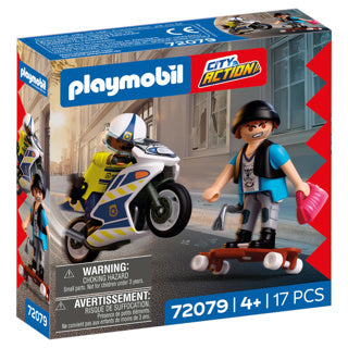 Playmobil city action police poursuite en moto | policier poursuit un voleur sur un longboard | stimule la créativité | jouets pour enfants à partir de 4 ans | 72079