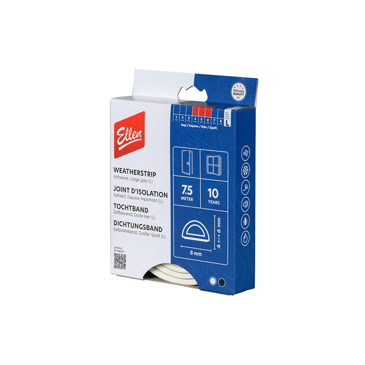 Bande de tirage Ellen profil en D - blanc - 8x6mm - 7,5m