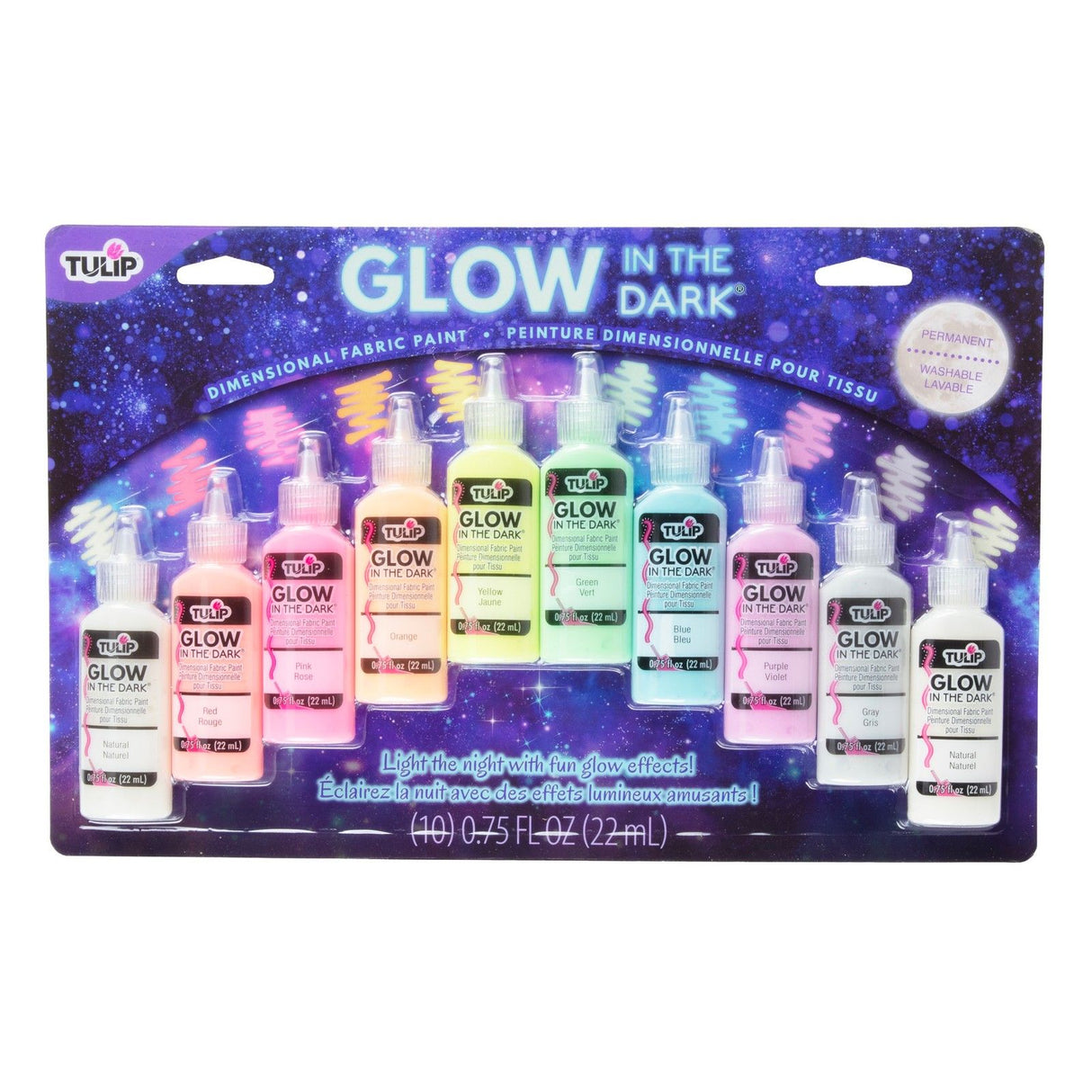 Tulipe • Peinture textile 3D 22ml qui brille dans le noir 10pcs.
