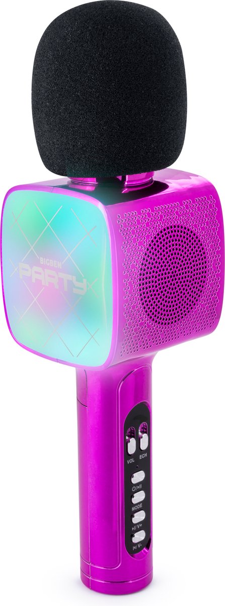 Microphone karaoké Bigben party pour enfants - avec LED + Bluetooth - rose