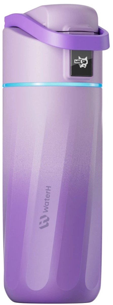 Waterh boost kids - gourde en acier pour enfants avec rappel de boire de l'eau - gourde pour enfants - gourde en acier isolante à double paroi - large ouverture étanche - 475 ml - violet