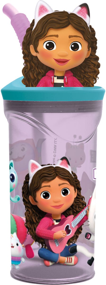 Stor Gabby's Dollhouse Gobelet avec Paille – 360 ML – réutilisable – avec Figurine 3D – sans BPA – Gobelet pour Enfants à partir de 4 Ans – Violet Transparent
